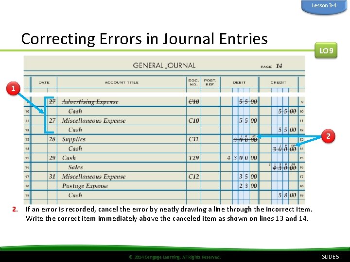 Lesson 3 -4 Correcting Errors in Journal Entries LO 9 1 2 2. If