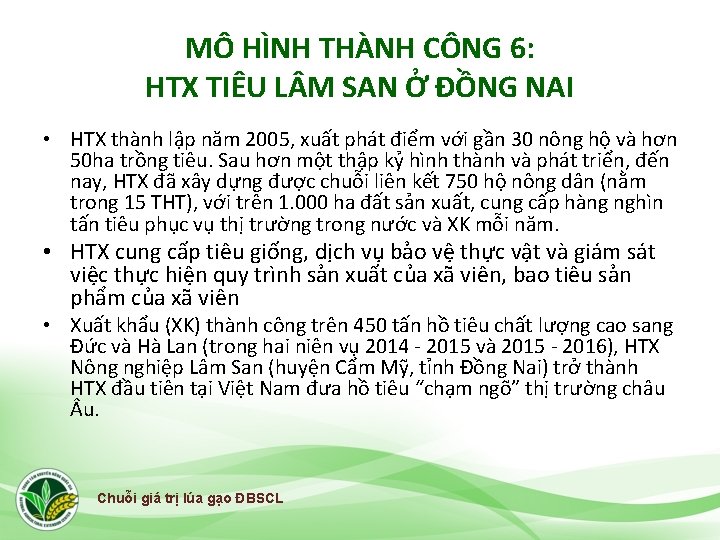 MÔ HÌNH THÀNH CÔNG 6: HTX TIÊU L M SAN Ở ĐỒNG NAI •