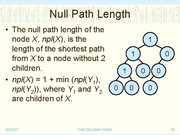 Null Path Length • The null path length of the node X, npl(X), is