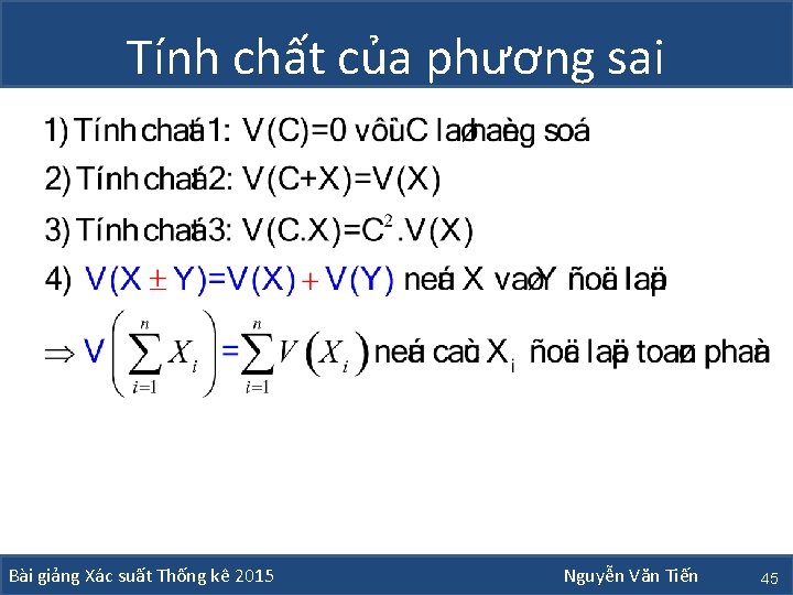 Tính chất của phương sai Bài giảng Xác suất Thống kê 2015 Nguyễn Văn