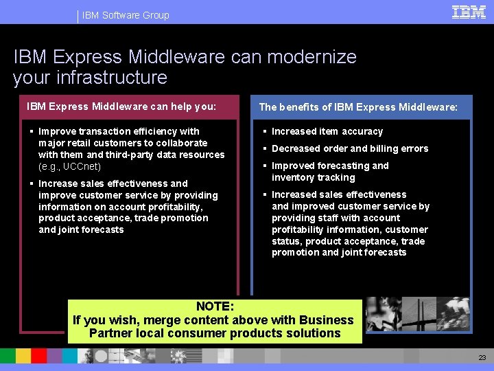 IBM Software Group IBM Express Middleware can modernize your infrastructure IBM Express Middleware can