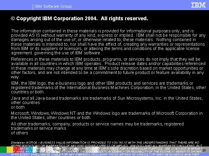 IBM Software Group © Copyright IBM Corporation 2004. All rights reserved. The information contained