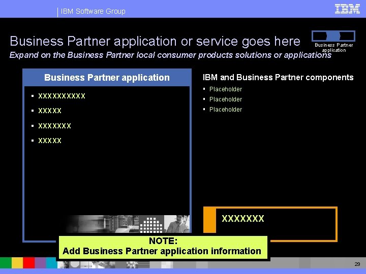 IBM Software Group Business Partner application or service goes here Business Partner application Expand