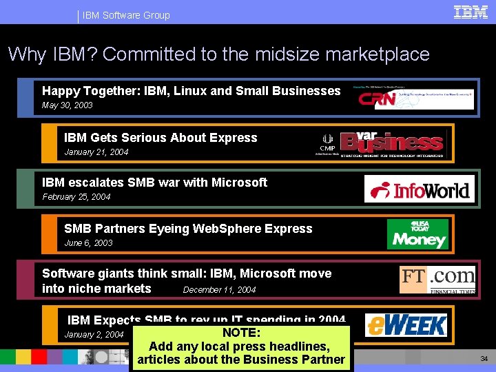 IBM Software Group Why IBM? Committed to the midsize marketplace Happy Together: IBM, Linux