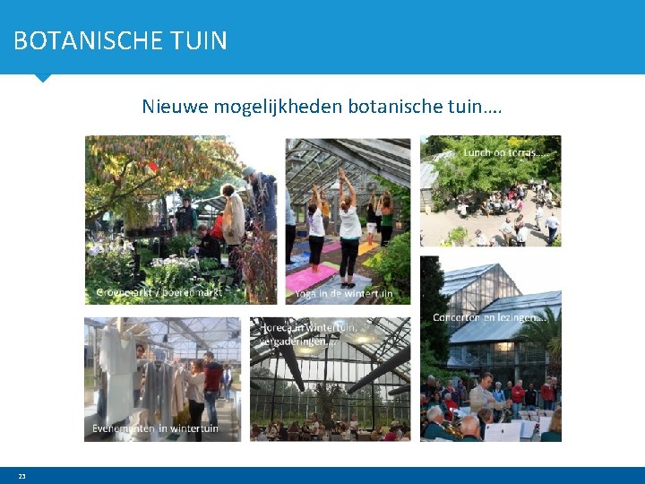 BOTANISCHE TUIN Nieuwe mogelijkheden botanische tuin…. 23 
