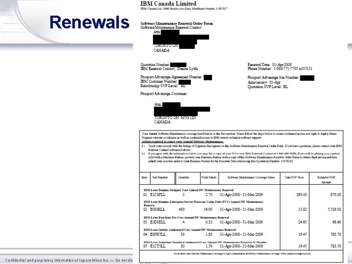 Renewals Confidential and proprietary information of Ingram Micro Inc. — Do not distribute or