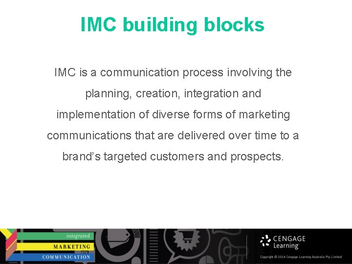 IMC building blocks IMC is a communication process involving the planning, creation, integration and