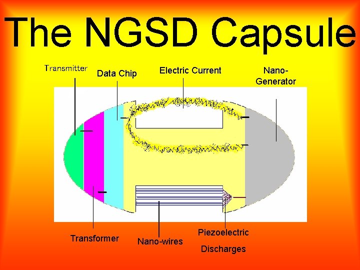 The NGSD Capsule Transmitter Data Chip Transformer Electric Current Nano-wires Piezoelectric Discharges Nano. Generator