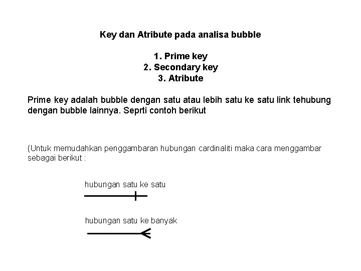Key dan Atribute pada analisa bubble 1. Prime key 2. Secondary key 3. Atribute