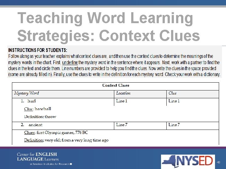 Teaching Word Learning Strategies: Context Clues 48 