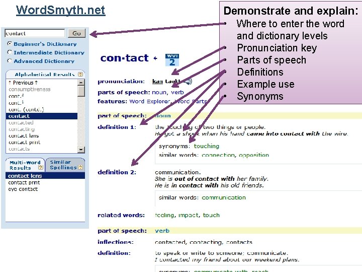 Word. Smyth. net Demonstrate and explain: • Where to enter the word and dictionary