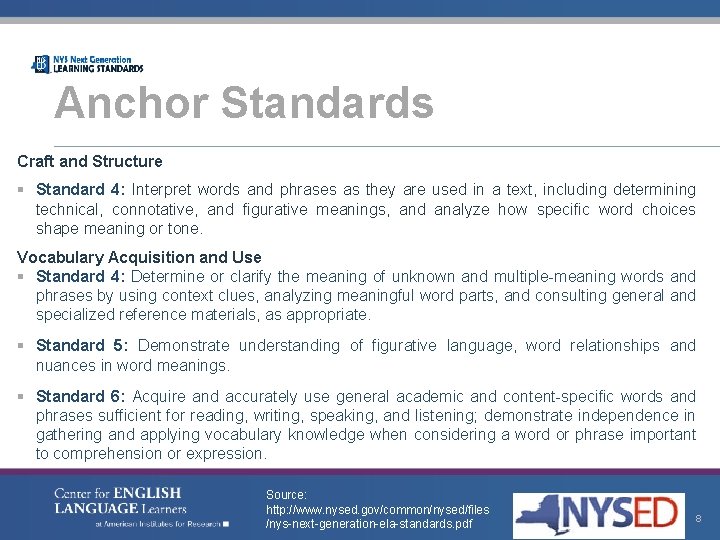 Anchor Standards Craft and Structure § Standard 4: Interpret words and phrases as they