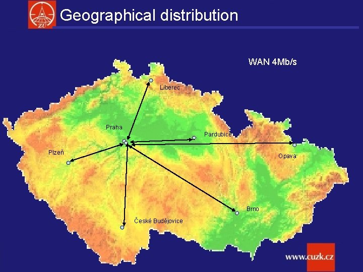 Geographical distribution WAN 4 Mb/s Liberec Praha Pardubice Plzeň Opava Brno České Budějovice 