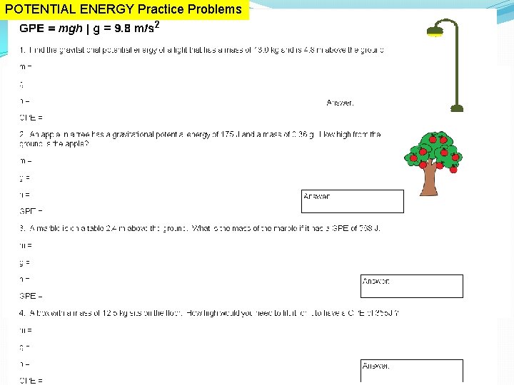 POTENTIAL ENERGY Practice Problems POTENTIAL ENERGY Practice Problems