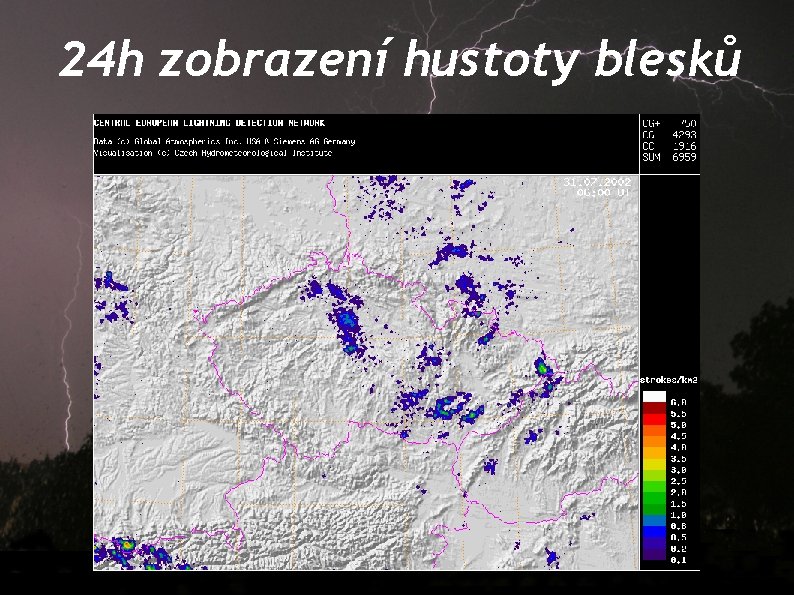 24 h zobrazení hustoty blesků 