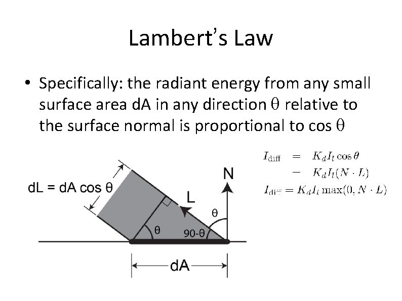 Lambert’s Law • Specifically: the radiant energy from any small surface area d. A