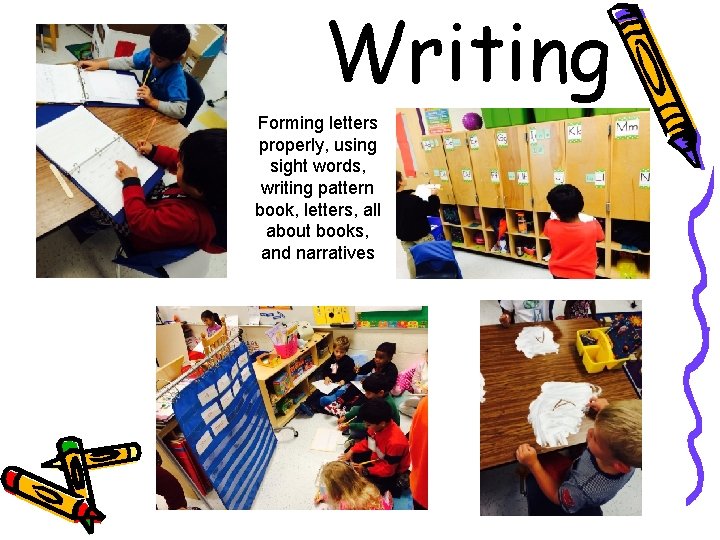 Writing Forming letters properly, using sight words, writing pattern book, letters, all about books,