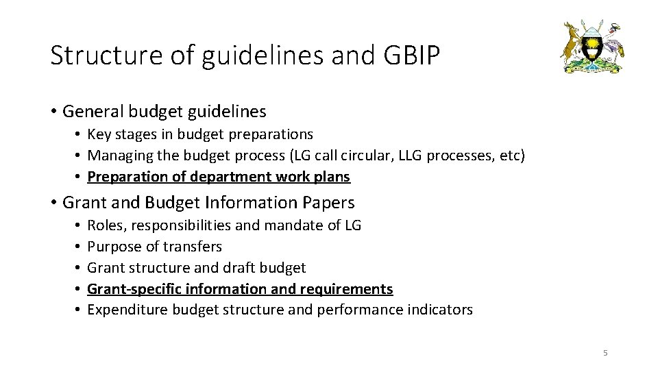 Structure of guidelines and GBIP • General budget guidelines • Key stages in budget