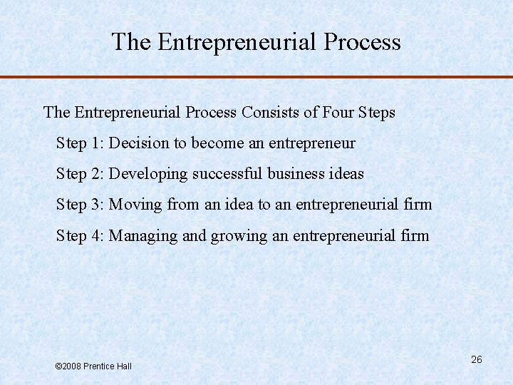 The Entrepreneurial Process Consists of Four Steps Step 1: Decision to become an entrepreneur