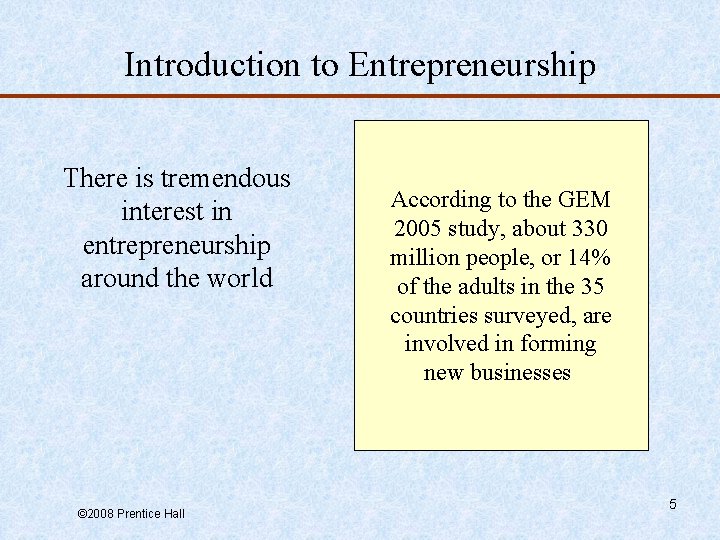 Introduction to Entrepreneurship There is tremendous interest in entrepreneurship around the world © 2008