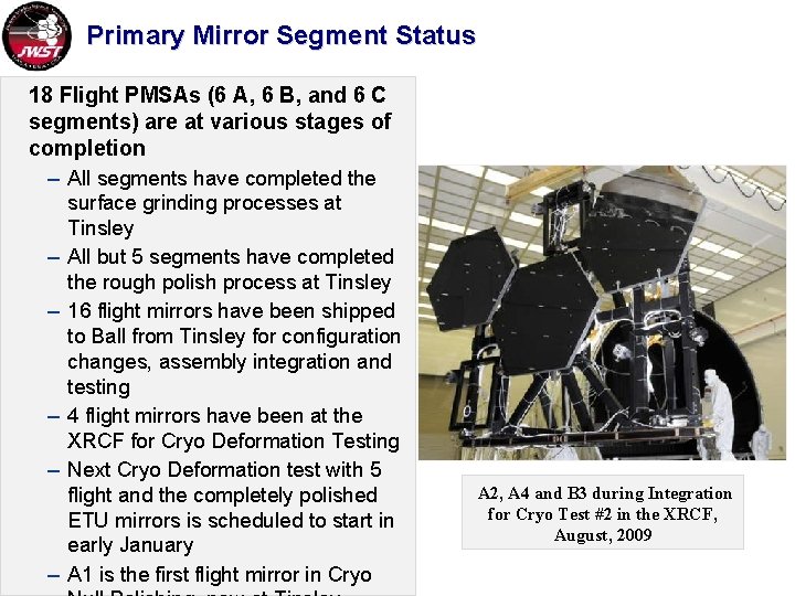 Primary Mirror Segment Status 18 Flight PMSAs (6 A, 6 B, and 6 C