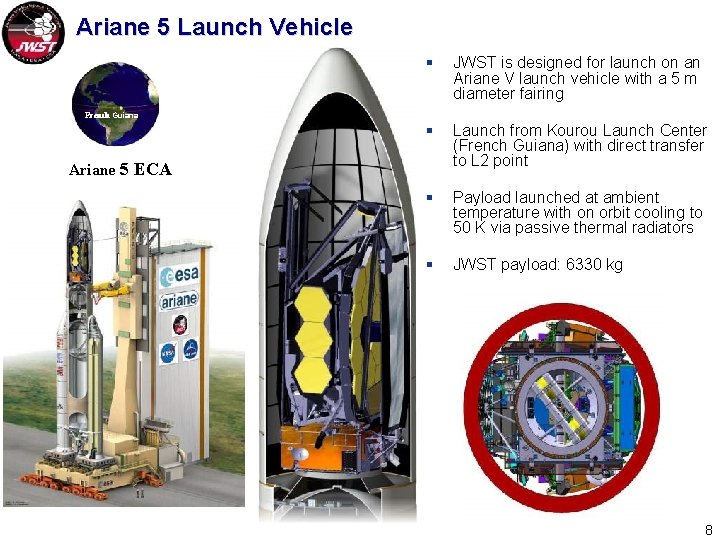 Ariane 5 Launch Vehicle § JWST is designed for launch on an Ariane V