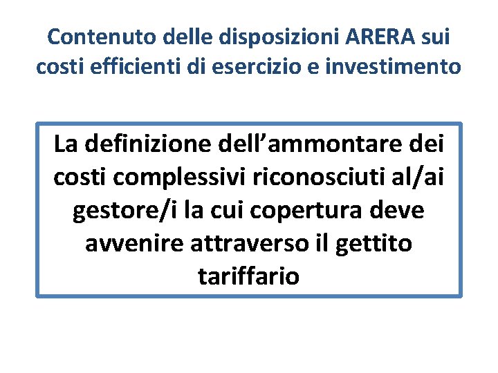 Contenuto delle disposizioni ARERA sui costi efficienti di esercizio e investimento La definizione dell’ammontare