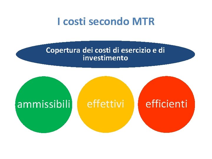 I costi secondo MTR Copertura dei costi di esercizio e di investimento ammissibili effettivi