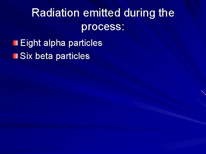 Radiation emitted during the process: Eight alpha particles Six beta particles 