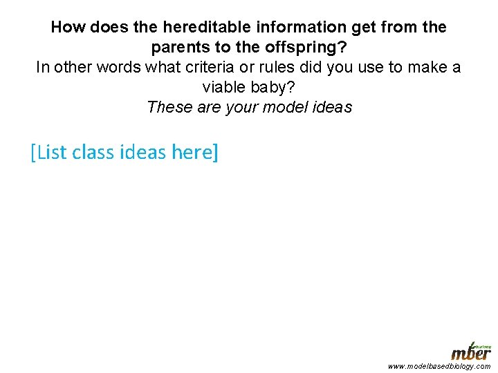 How does the hereditable information get from the parents to the offspring? In other