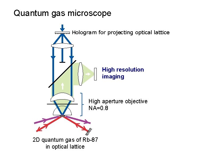 Quantum gas microscope Hologram for projecting optical lattice High resolution imaging High aperture objective
