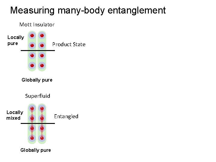 Measuring many-body entanglement Mott Insulator Locally pure Product State Globally pure Superfluid Locally mixed