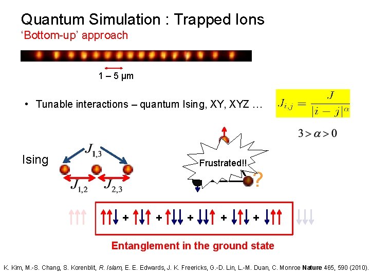 Quantum Simulation : Trapped Ions ‘Bottom-up’ approach 1 – 5 μm • Tunable interactions