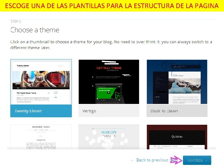 ESCOGE UNA DE LAS PLANTILLAS PARA LA ESTRUCTURA DE LA PAGINA 