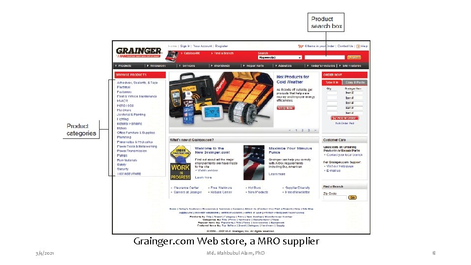 Grainger. com Web store, a MRO supplier 3/4/2021 Md. Mahbubul Alam, Ph. D 8