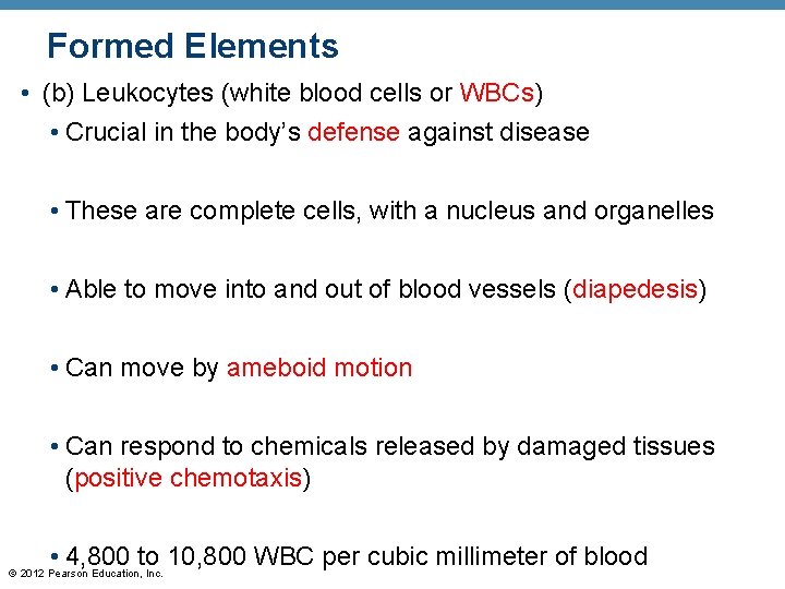 Formed Elements • (b) Leukocytes (white blood cells or WBCs) • Crucial in the