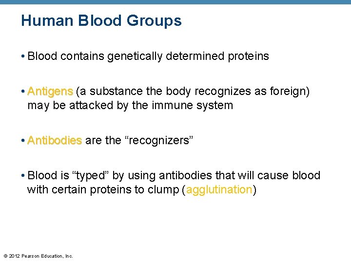 Human Blood Groups • Blood contains genetically determined proteins • Antigens (a substance the