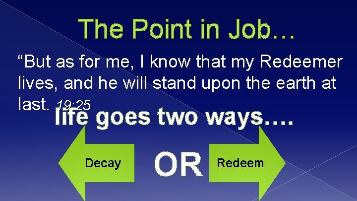 The Point in Job… “But as for me, I know that my Redeemer lives,