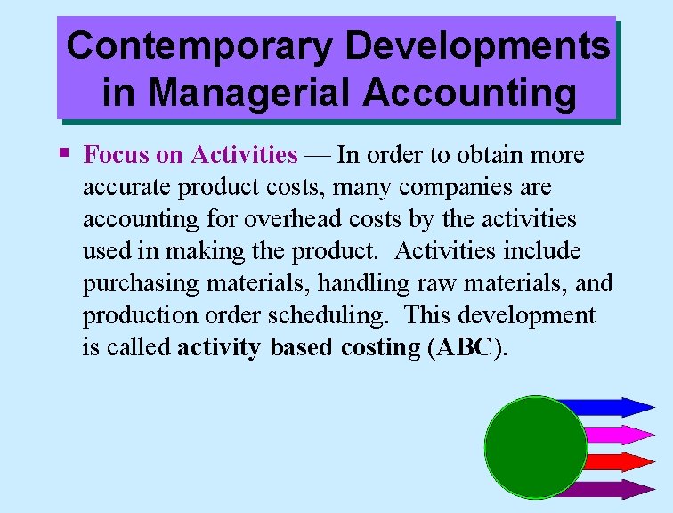 Contemporary Developments in Managerial Accounting § Focus on Activities — In order to obtain