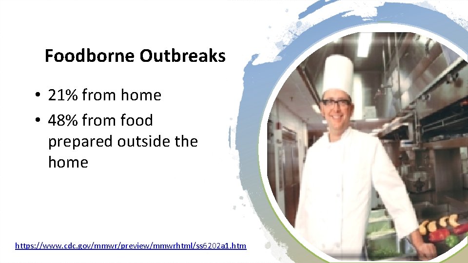 Foodborne Outbreaks • 21% from home • 48% from food prepared outside the home