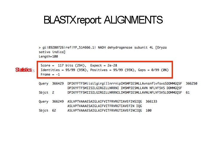 BLASTX report: ALIGNMENTS Statistics 