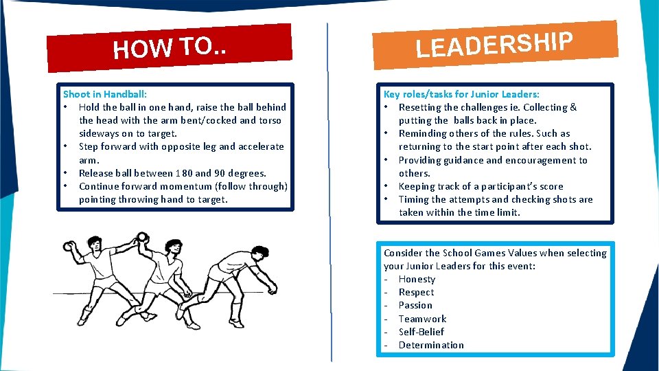 HOW TO. . Shoot in Handball: • Hold the ball in one hand, raise