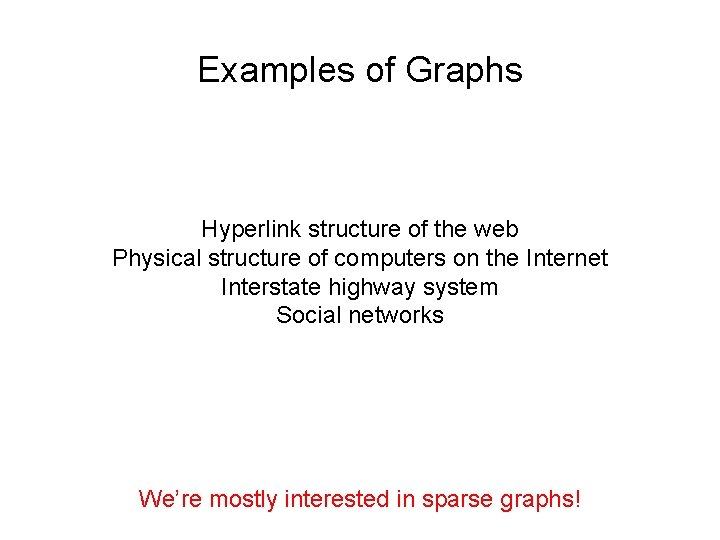 Examples of Graphs Hyperlink structure of the web Physical structure of computers on the