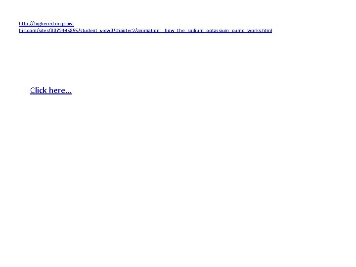 http: //highered. mcgrawhill. com/sites/0072495855/student_view 0/chapter 2/animation__how_the_sodium_potassium_pump_works. html Click here… 