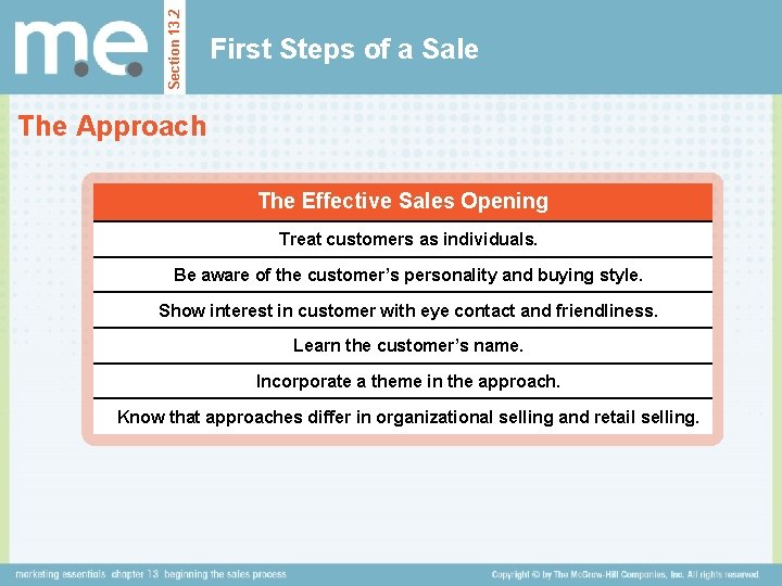 Section 13. 2 First Steps of a Sale The Approach The Effective Sales Opening