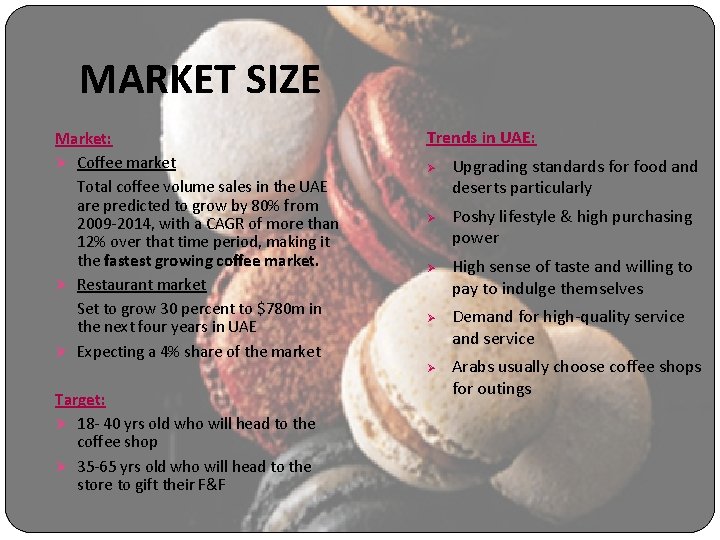 MARKET SIZE Market: Ø Coffee market Total coffee volume sales in the UAE are