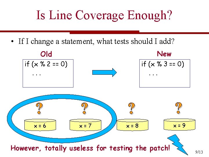 Is Line Coverage Enough? • If I change a statement, what tests should I