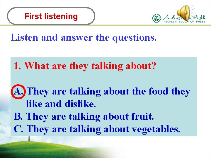 First listening Listen and answer the questions. 1. What are they talking about? A.