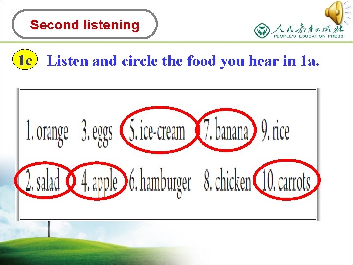 Second listening 1 c Listen and circle the food you hear in 1 a.