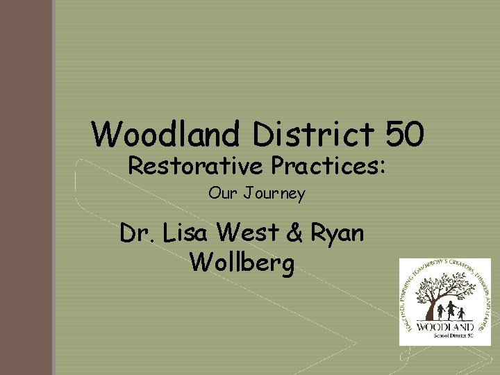 Woodland District 50 Restorative Practices: Our Journey Dr. Lisa West & Ryan Wollberg 